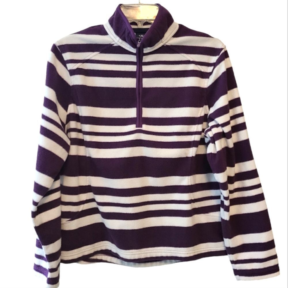 Land's End Striped Purple Fleece Pullover